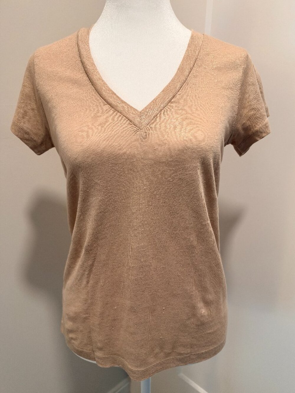 J.Crew 100% Linen Metallic Gold Shimmer V-Neck Tee XS